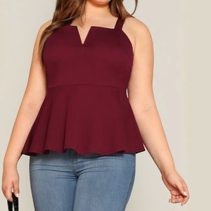 SOLD Plus V-cut Neck Peplum Top
